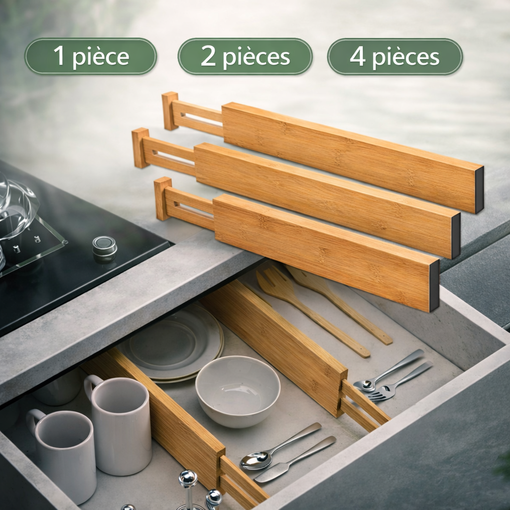 RangéO™ – Séparateurs de tiroirs ajustables effet bambou